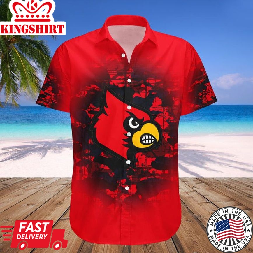 Ncaa Louisville Cardinals Custom Text Number Red Black Trendy Hawaiian Shirt V5 Aloha Shirt