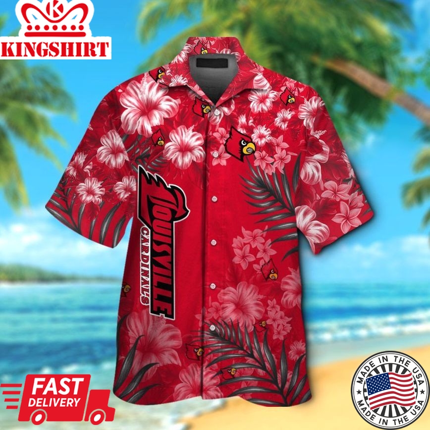 Ncaa Louisville Cardinals Red Flowers Trendy Hawaiian Shirt Aloha Shirt