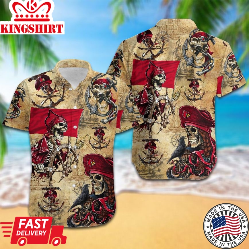 Ncaa Louisville Cardinals Red Skull Gold Trendy Hawaiian Shirt Aloha Shirt