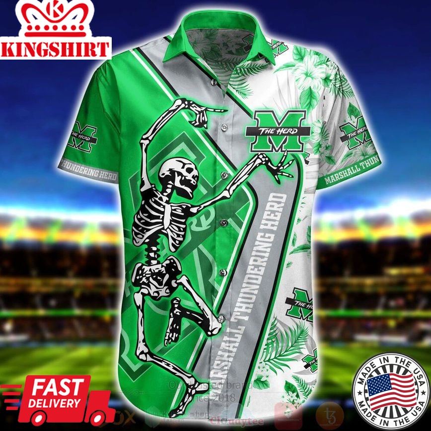 Ncaa Marshall Thundering Herd Skeleton Aloha Trendy Hawaiian Shirt Aloha Shirt