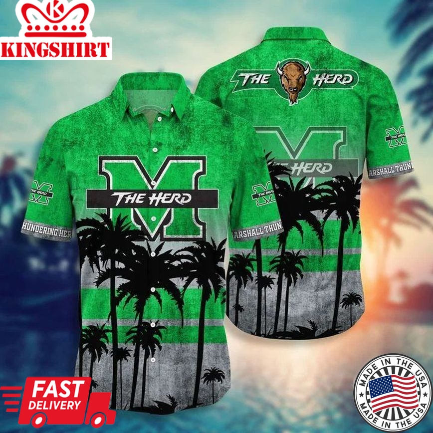 Ncaa Marshall Thundering Herd Tropical Coconut Tree Trendy Hawaiian Shirt Aloha Shirt