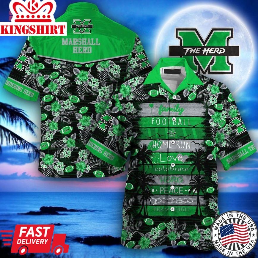 Ncaa Marshall Thundering Herd Tropical Floral Trendy Hawaiian Shirt Aloha Shirt