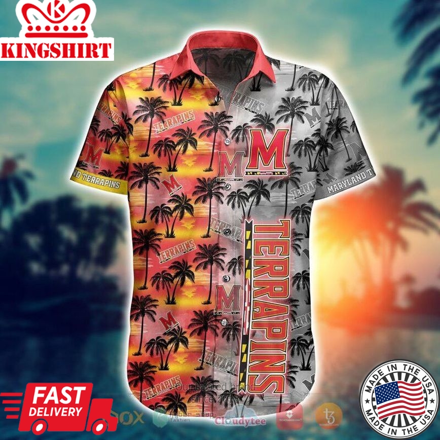 Ncaa Maryland Terrapins Coconut Tree Red Yellow Trendy Hawaiian Shirt Aloha Shirt