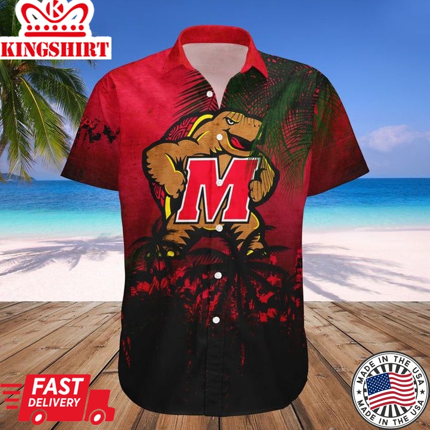 Ncaa Maryland Terrapins Coconut Trees Red Trendy Hawaiian Shirt V17 Aloha Shirt