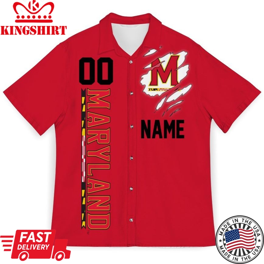 Ncaa Maryland Terrapins Custom Name Number Red Trendy Hawaiian Shirt Aloha Shirt