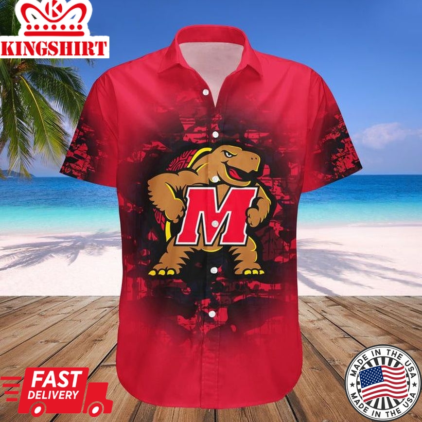 Ncaa Maryland Terrapins Custom Text Number Red Trendy Hawaiian Shirt V16 Aloha Shirt