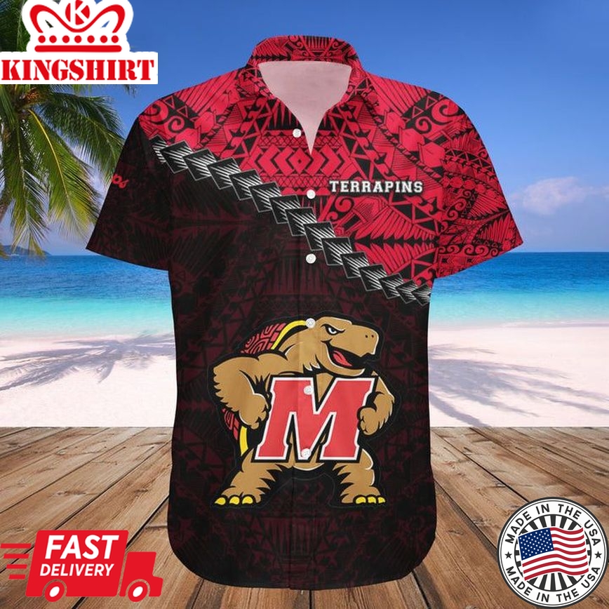 Ncaa Maryland Terrapins Red Black Polynesian Trendy Hawaiian Shirt V2 Aloha Shirt