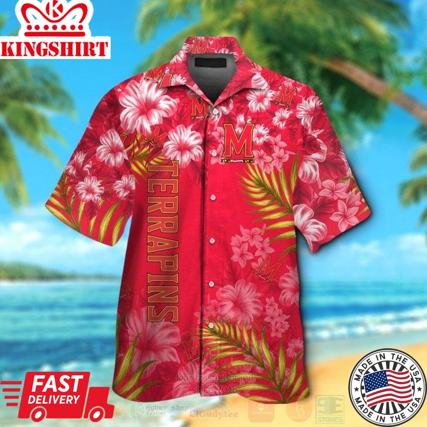 Ncaa Maryland Terrapins Red Flowers Trendy Hawaiian Shirt Aloha Shirt