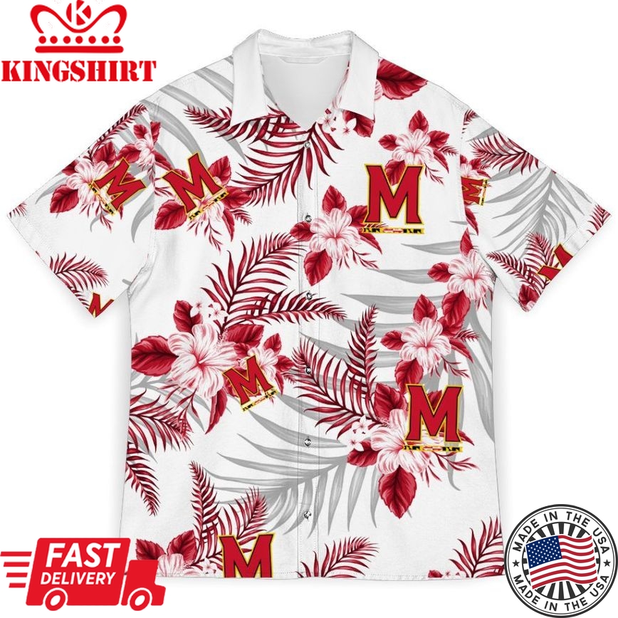 Ncaa Maryland Terrapins Red Flowers White Trendy Hawaiian Shirt Aloha Shirt