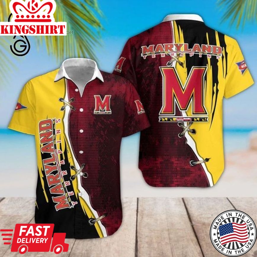 Ncaa Maryland Terrapins Red Yellow Trendy Hawaiian Shirt Aloha Shirt