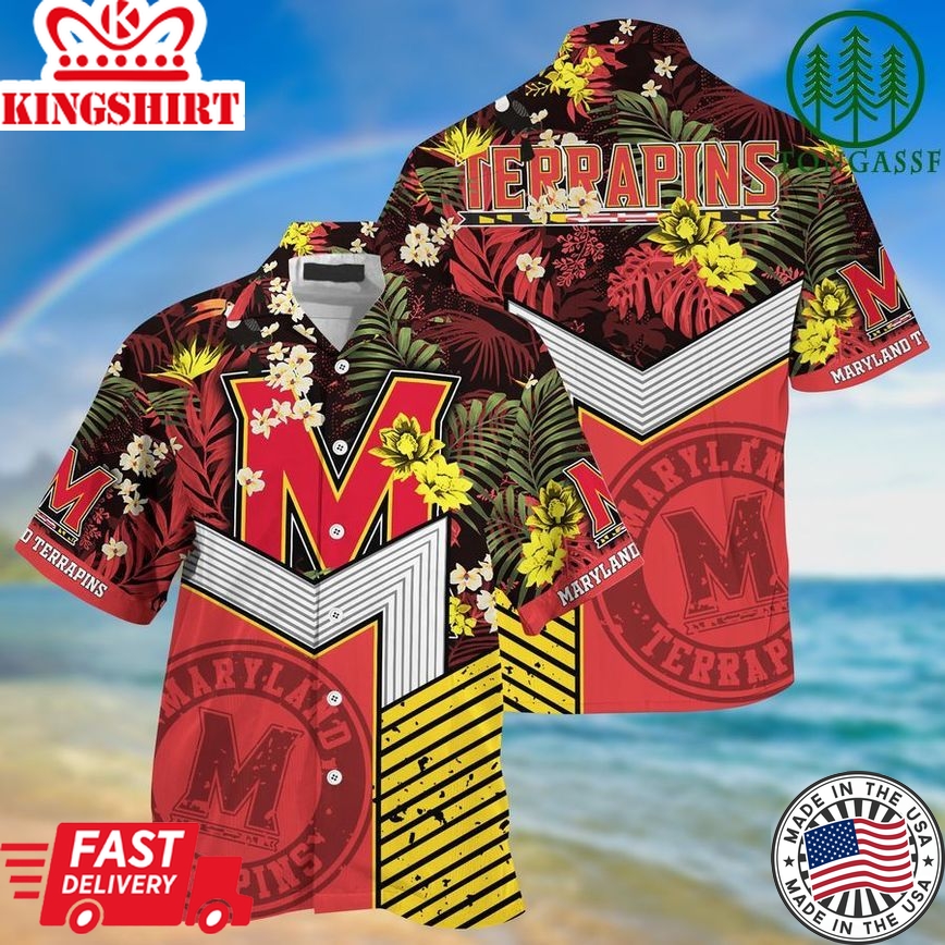 Ncaa Maryland Terrapins Red Yellow Trendy Hawaiian Shirt V2 Aloha Shirt