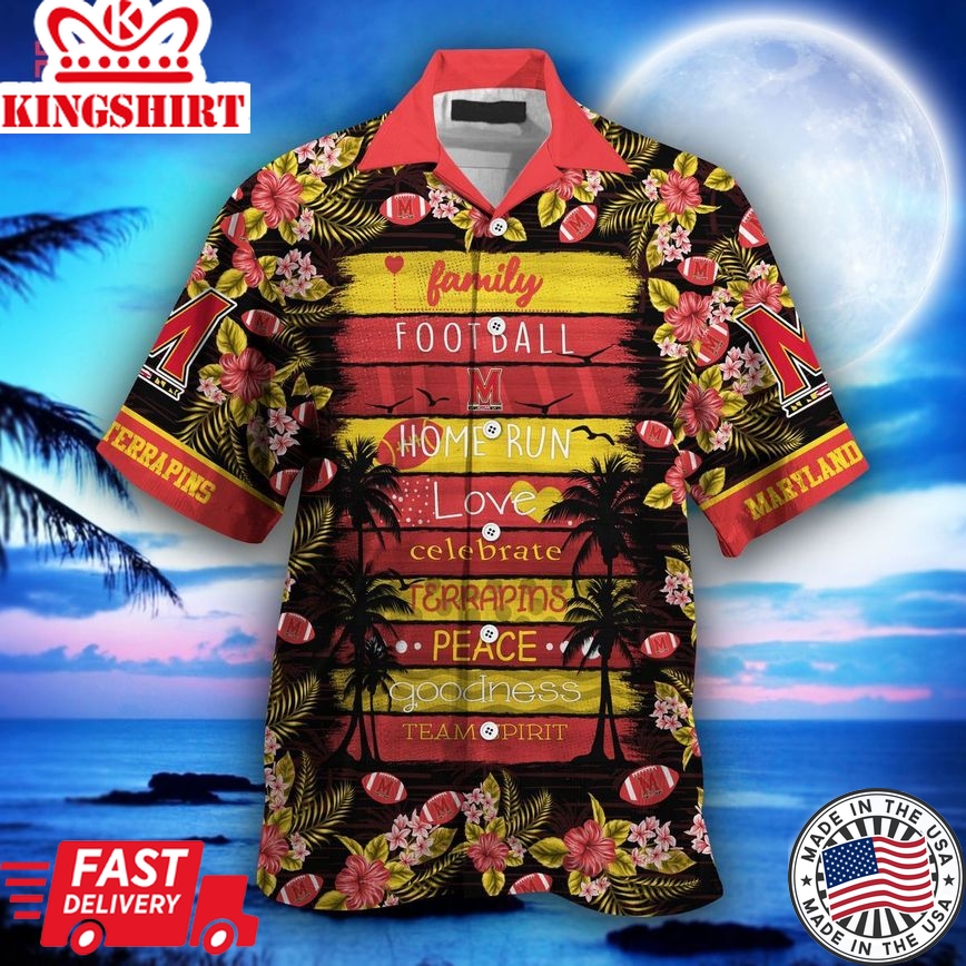 Ncaa Maryland Terrapins Red Yellow Trendy Hawaiian Shirt V3 Aloha Shirt