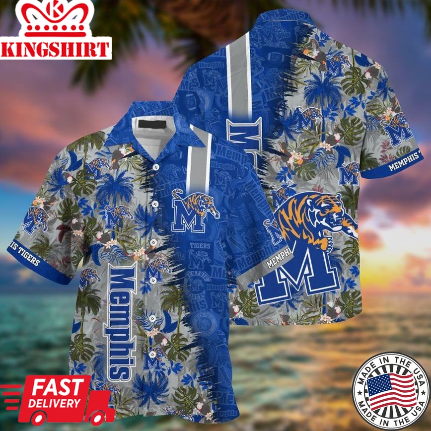 Ncaa Memphis Tigers Blue Gray Coconut Tree Island Trendy Hawaiian Shirt Aloha Shirt