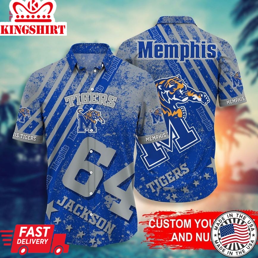 Ncaa Memphis Tigers Custom Name Blue Gray Trendy Hawaiian Shirt Aloha Shirt