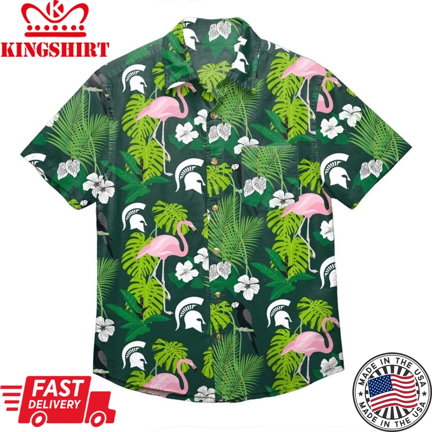 Ncaa Michigan State Spartans Flamingo Trendy Hawaiian Shirt Aloha Shirt