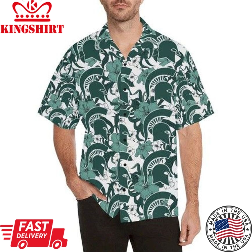 Ncaa Michigan State Spartans Hibiscus Green Trendy Hawaiian Shirt Aloha Shirt