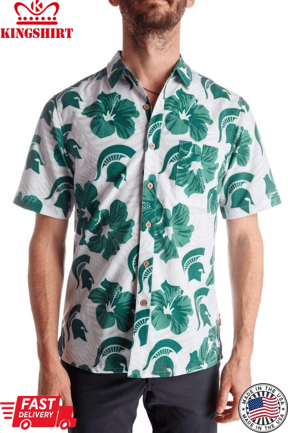 Ncaa Michigan State Spartans Hibiscus White Trendy Hawaiian Shirt Aloha Shirt