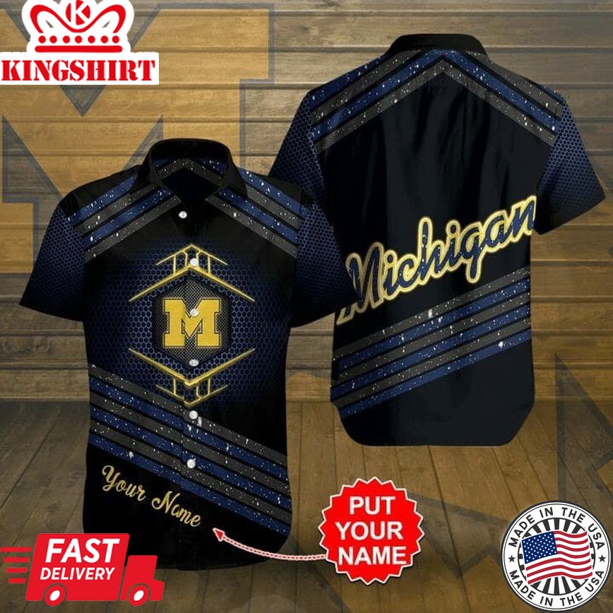 Ncaa Michigan Wolverines Custom Name Black Trendy Hawaiian Shirt Aloha Shirt