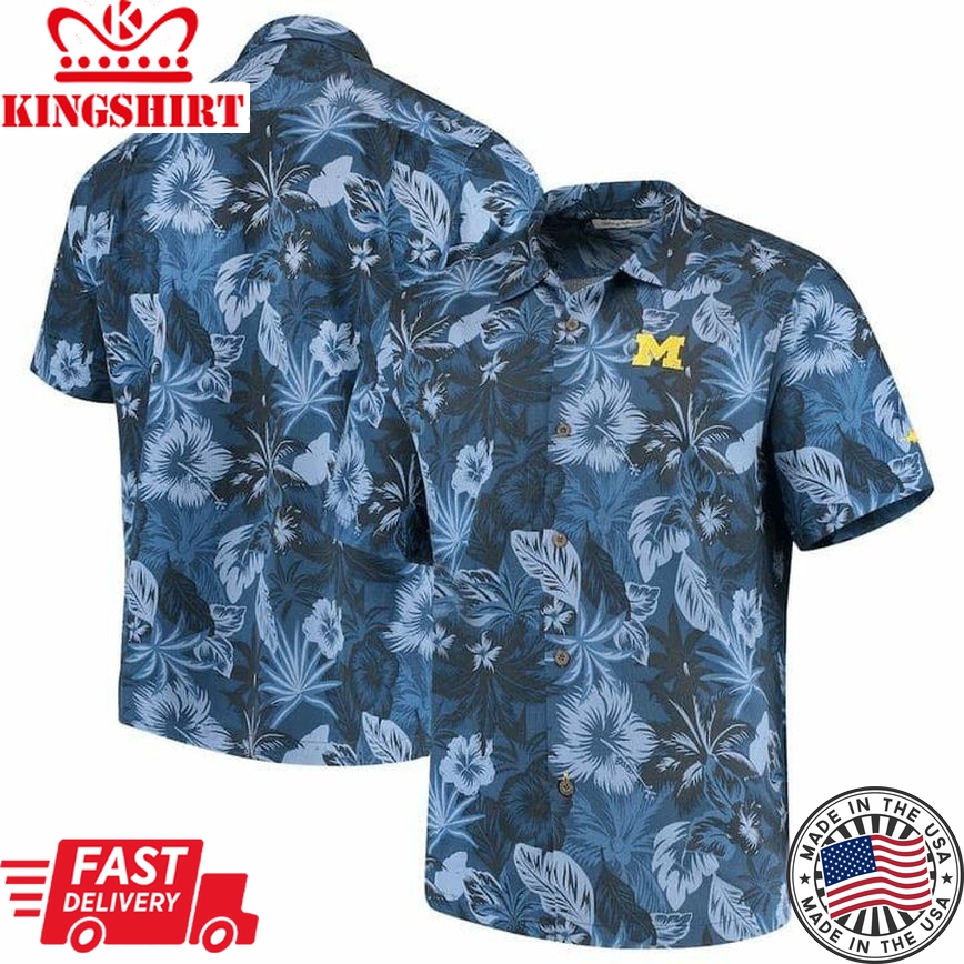 Ncaa Michigan Wolverines Navy Blue Flowers Trendy Hawaiian Shirt Aloha Shirt