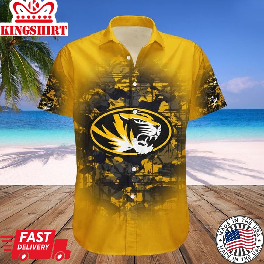 Ncaa Missouri Tigers Custom Text Number Gold Black Trendy Hawaiian Shirt Aloha Shirt