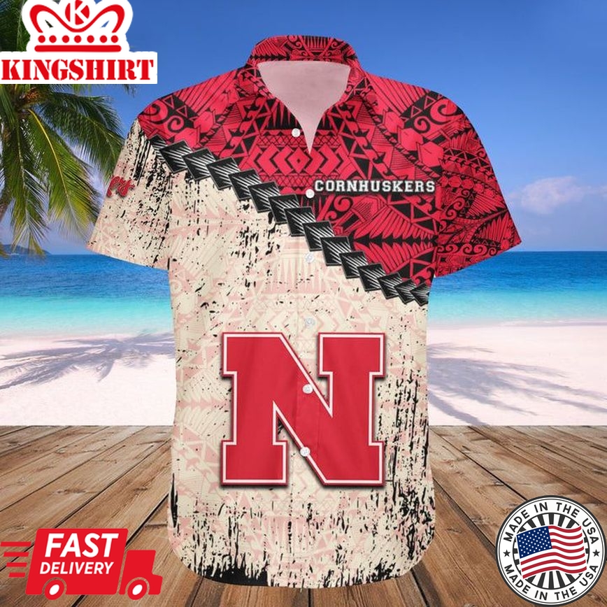 Ncaa Nebraska Cornhuskers Red Cream Polynesian Trendy Hawaiian Shirt Aloha Shirt