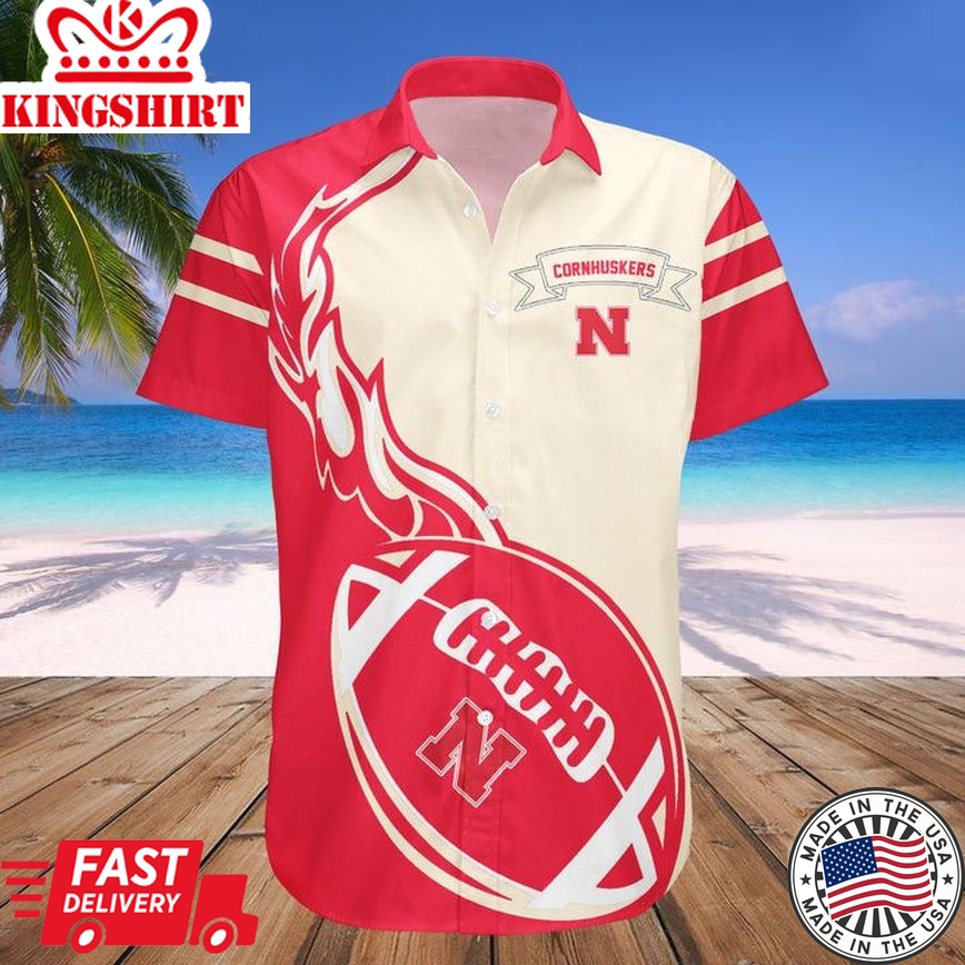 Ncaa Nebraska Cornhuskers Red Cream Trendy Hawaiian Shirt V6 Aloha Shirt