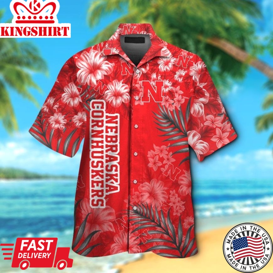 Ncaa Nebraska Cornhuskers Red Flowers Trendy Hawaiian Shirt Aloha Shirt