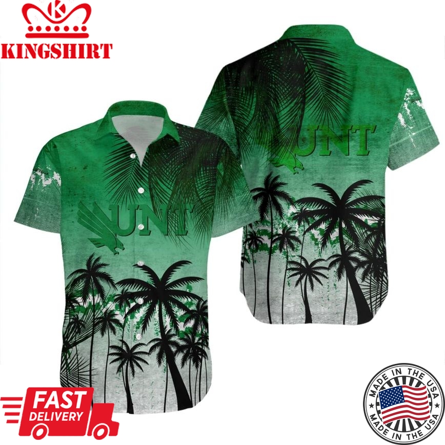 Ncaa North Texas Mean Green Coconut Tree Tropical Grunge Trendy Hawaiian Shirt Aloha Shirt