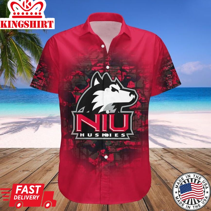 Ncaa Northern Illinois Huskies Custom Text Number Red Trendy Hawaiian Shirt Aloha Shirt