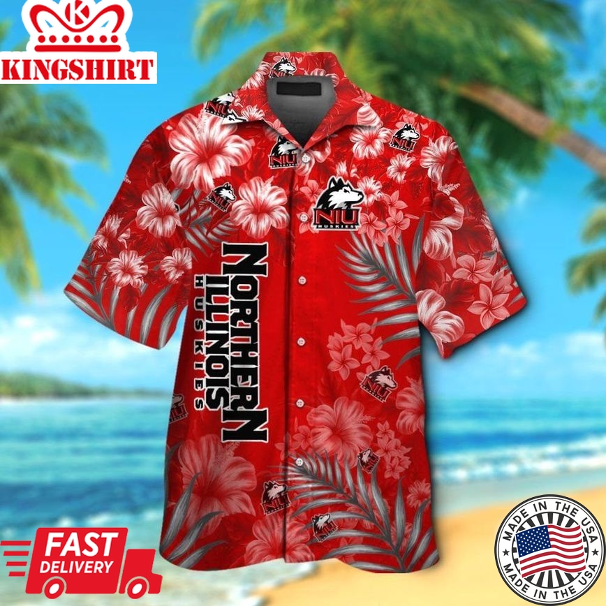 Ncaa Northern Illinois Huskies Flowers Red Trendy Hawaiian Shirt Aloha Shirt