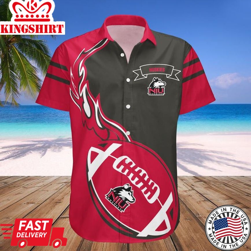 Ncaa Northern Illinois Huskies Red Black Trendy Hawaiian Shirt V2 Aloha Shirt