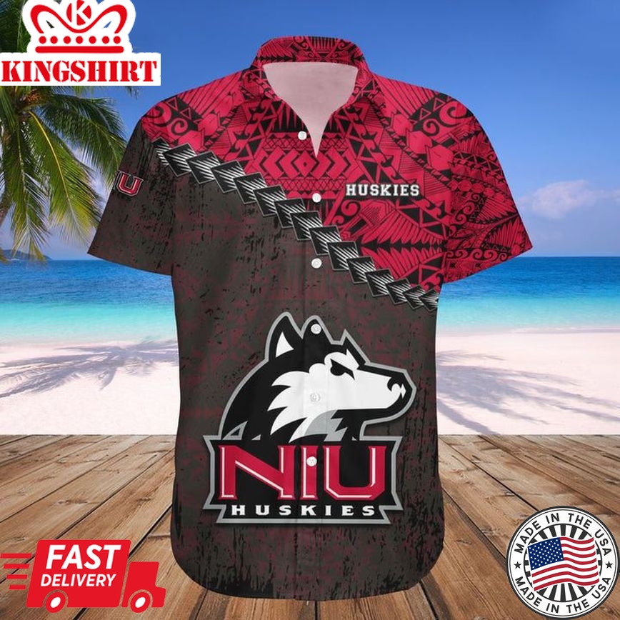 Ncaa Northern Illinois Huskies Red Black Trendy Hawaiian Shirt V6 Aloha Shirt