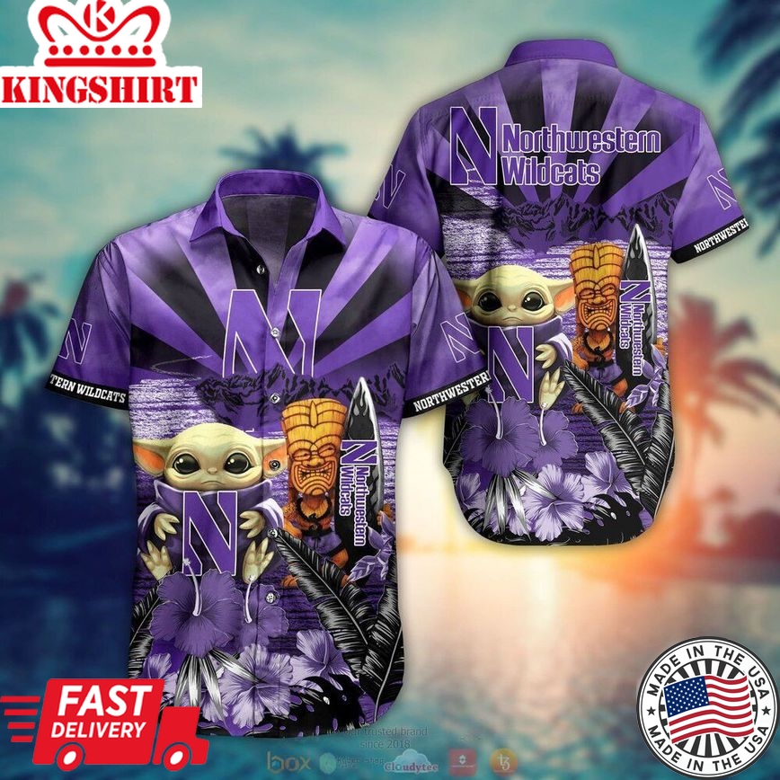 Ncaa Northwestern Wildcats Baby Yoda Trendy Hawaiian Shirt Aloha Shirt