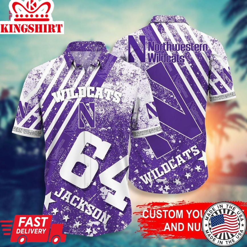 Ncaa Northwestern Wildcats Custom Name Number Trendy Hawaiian Shirt Aloha Shirt