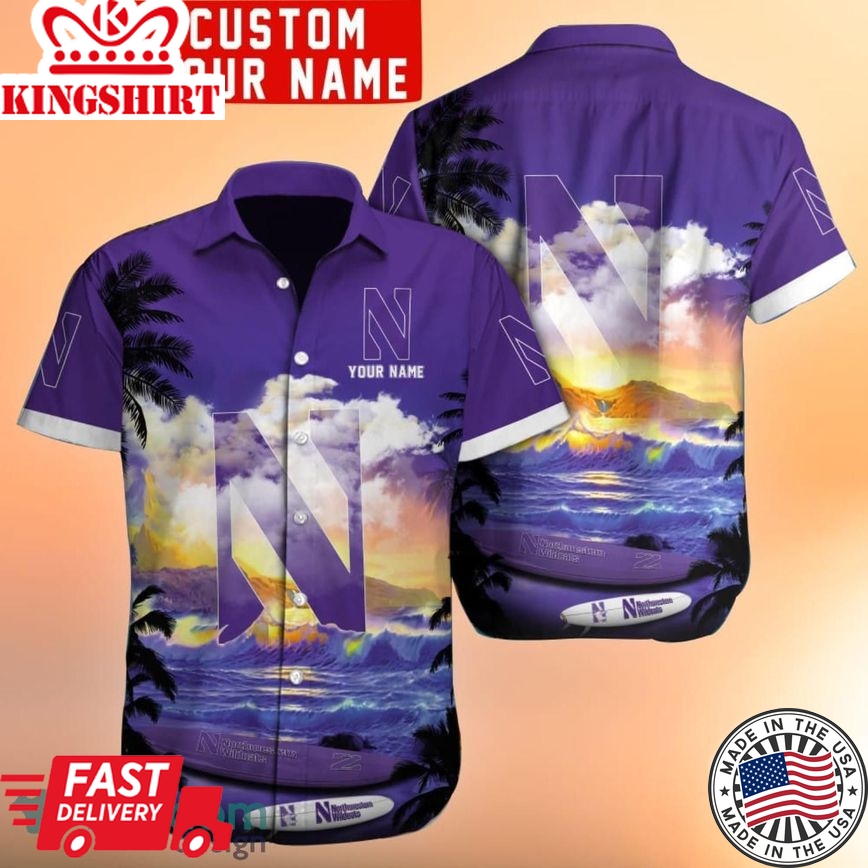 Ncaa Northwestern Wildcats Custom Name Sunset Trendy Hawaiian Shirt Aloha Shirt