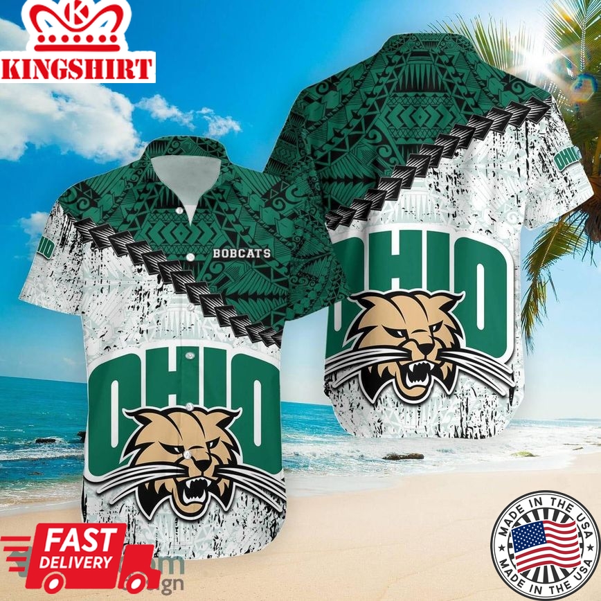 Ncaa Ohio Bobcats Grunge Polynesian Tattoo Trendy Hawaiian Shirt Aloha Shirt