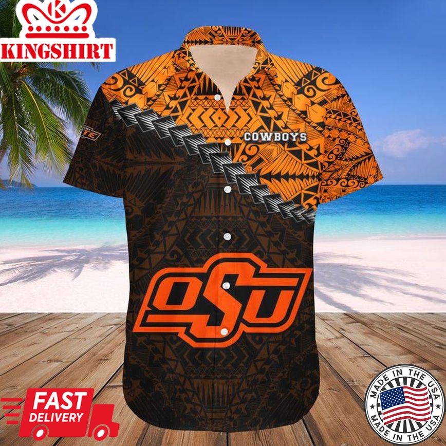 Ncaa Oklahoma State Cowboys Orange Black Trendy Hawaiian Shirt V2 Aloha Shirt