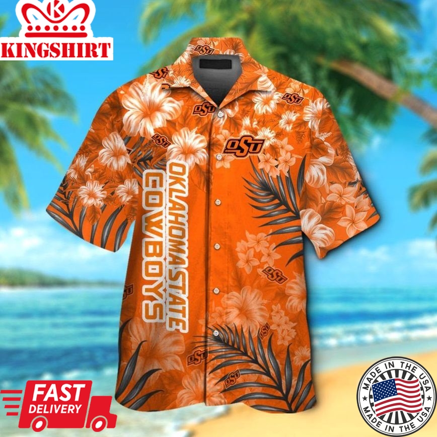 Ncaa Oklahoma State Cowboys Orange Flowers Trendy Hawaiian Shirt Aloha Shirt