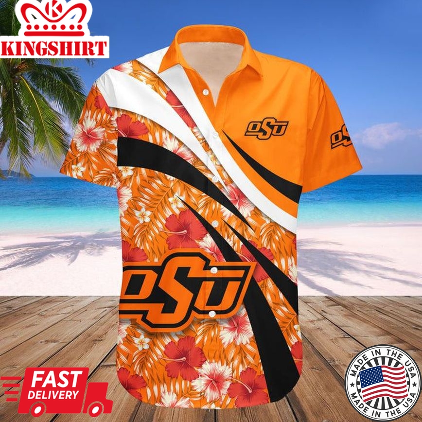 Ncaa Oklahoma State Cowboys Orange Flowers Trendy Hawaiian Shirt V8 Aloha Shirt