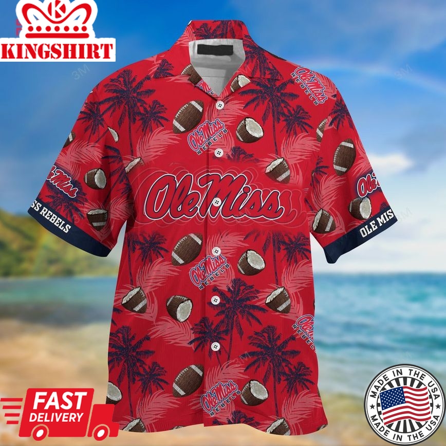 Ncaa Ole Miss Rebels Coconuts Red Blue Trendy Hawaiian Shirt Aloha Shirt