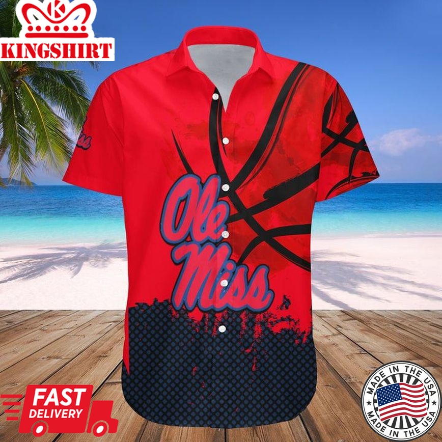 Ncaa Ole Miss Rebels Custom Text Number Red Blue Grunge Trendy Hawaiian Shirt V8 Aloha Shirt