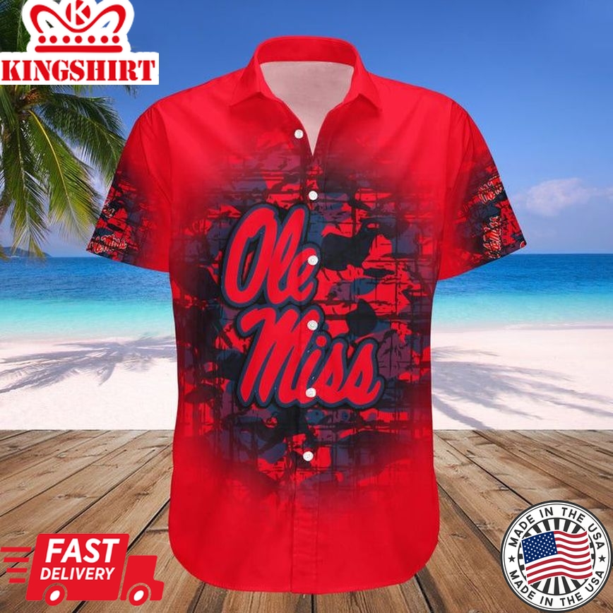 Ncaa Ole Miss Rebels Custom Text Number Red Camouflage Trendy Hawaiian Shirt Aloha Shirt