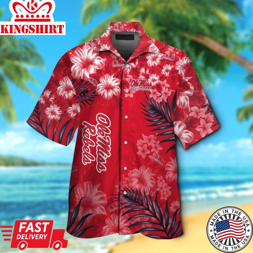 Ncaa Ole Miss Rebels Red Flowers Leaves Trendy Hawaiian Shirt Aloha Shirt