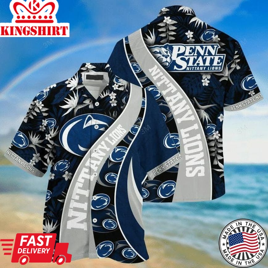 Ncaa Penn State Nittany Lions Blue Grey Trendy Hawaiian Shirt V3 Aloha Shirt