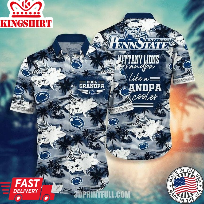 Ncaa Penn State Nittany Lions White Flowers Blue Trendy Hawaiian Shirt Aloha Shirt