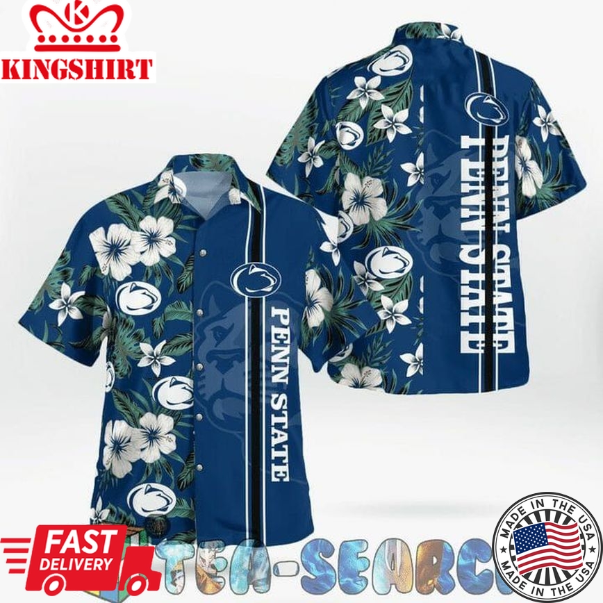 Ncaa Penn State Nittany Lions White Flowers Blue Trendy Hawaiian Shirt V2 Aloha Shirt