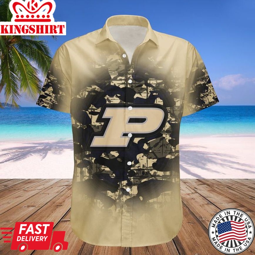 Ncaa Purdue Boilermakers Custom Text Number Gold Black Trendy Hawaiian Shirt V12 Aloha Shirt