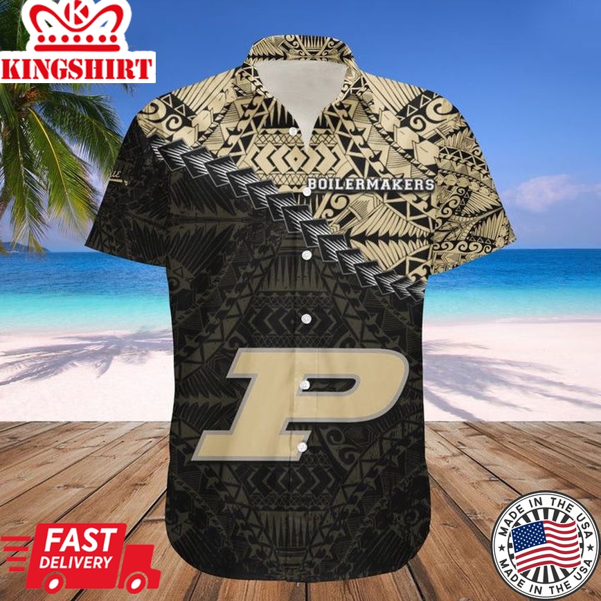 Ncaa Purdue Boilermakers Gold Black Polynesian Trendy Hawaiian Shirt V3 Aloha Shirt