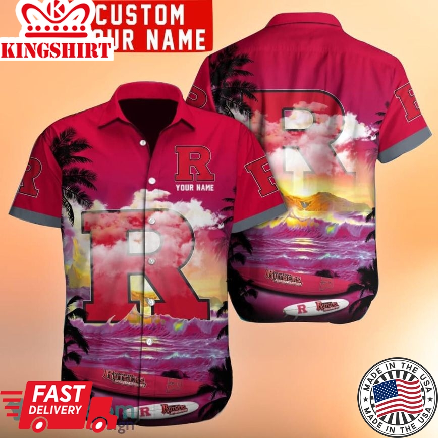 Ncaa Rutgers Scarlet Knights Custom Name Sunset Trendy Hawaiian Shirt Aloha Shirt