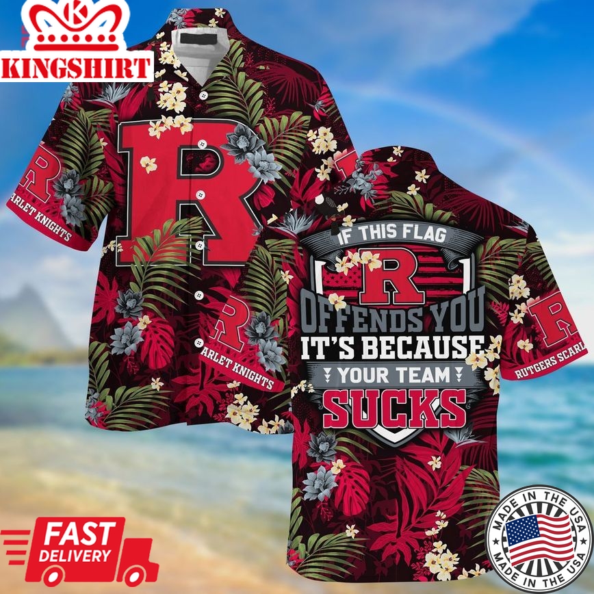 Ncaa Rutgers Scarlet Knights Tropical Pattern Trendy Hawaiian Shirt Aloha Shirt